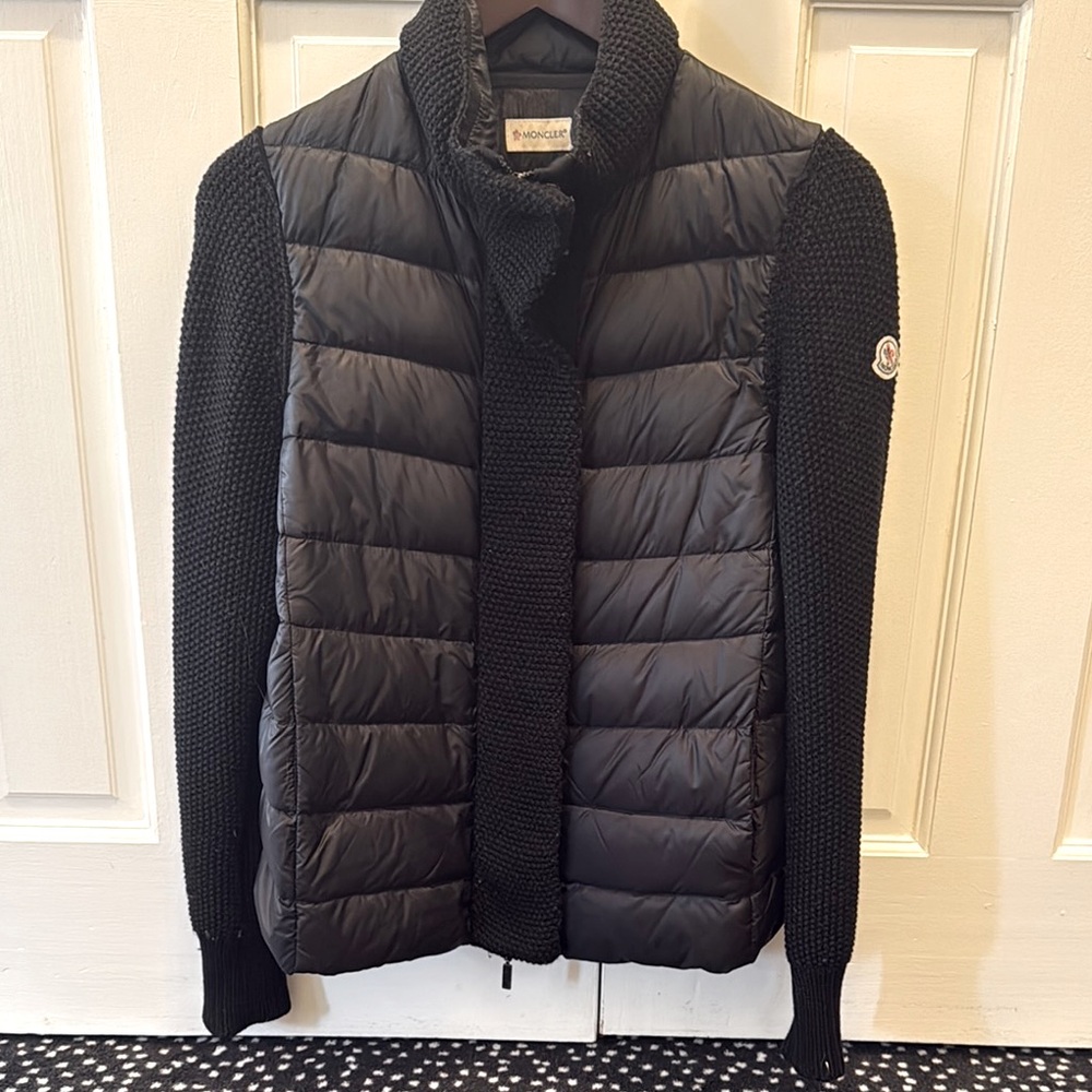 Women’s Moncler Black Puffer Jacket with Knit Sleeves